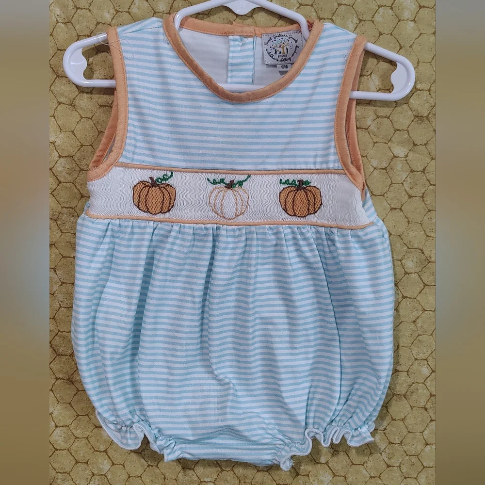 Pumpkin Patch Smocked Bubble Romper Size 6 Months Fall Autumn Halloween